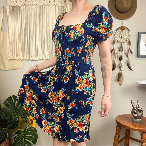 BOG Collective Smocked Floral Square Neck Puff Sleeve Dress - Picture 4 of 16